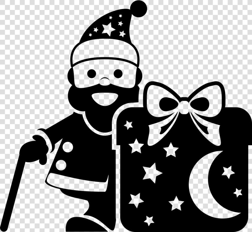 Christmas Santa With A Big Giftbox   Black And White Santa Claus Face  HD Png DownloadTransparent PNG