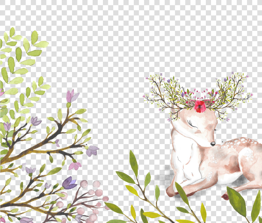 Sika Deer With Flowers Background Free Buckle Png  Transparent PngTransparent PNG