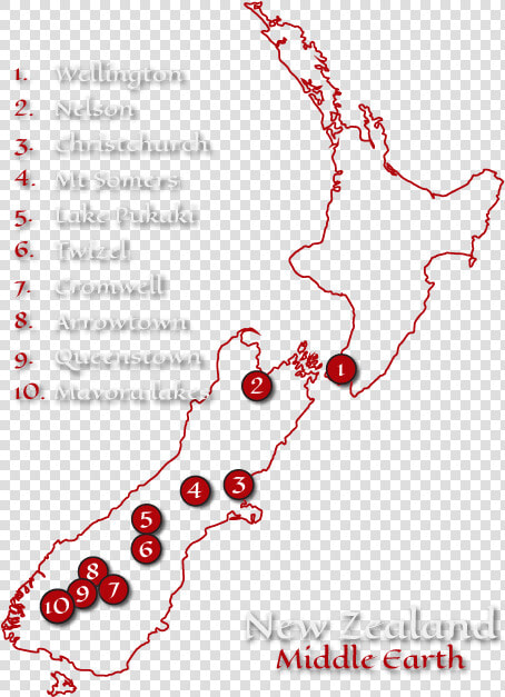 10 Day Lotr Tour Map   Lord Of The Rings Sites South Island  HD Png DownloadTransparent PNG