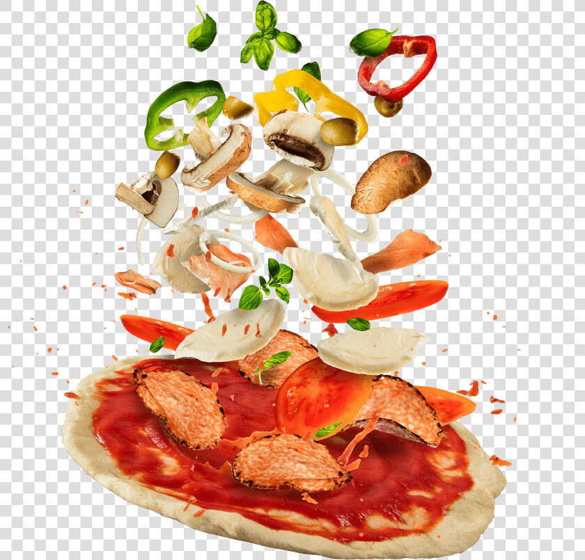 Flying Ingredients Pizza   Png Download   Pizza Flying Ingredients  Transparent PngTransparent PNG