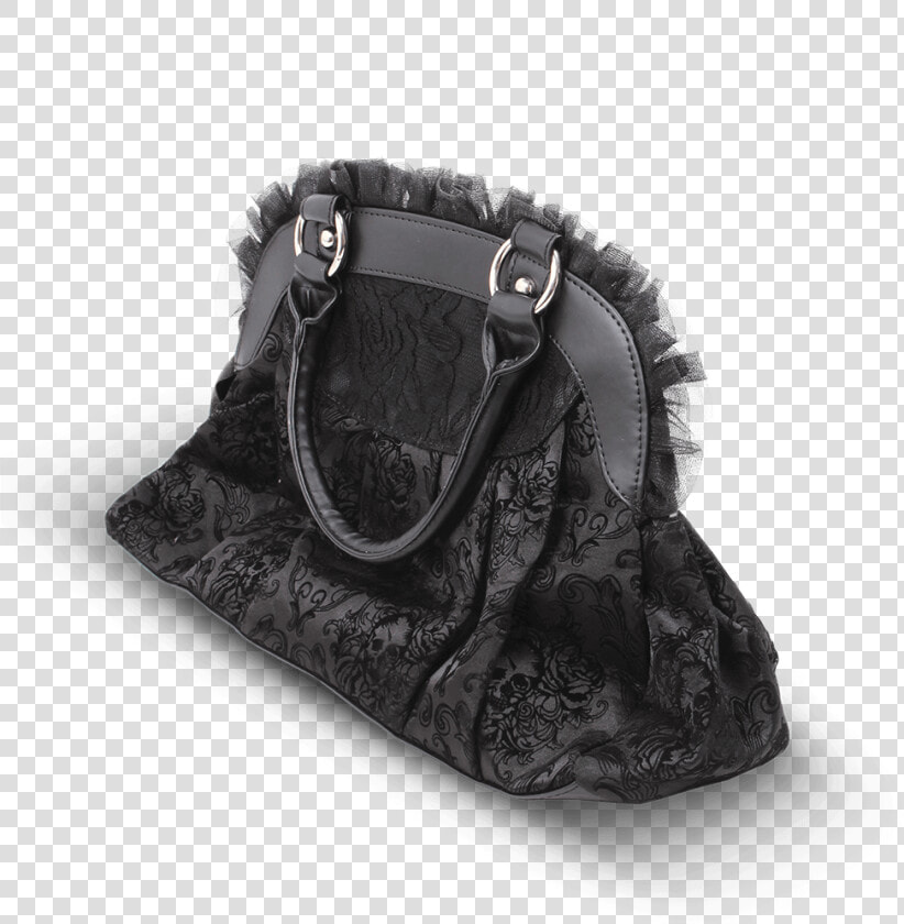 Elegant Black Flocked Skull And Rose Lace Gothic Steampunk   Handbag  HD Png DownloadTransparent PNG