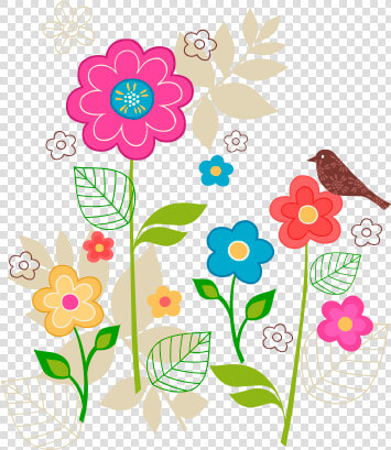 Flores De Colores Con Pájaro   Flores Y Mariposas Para Decorar Paredes Infantiles  HD Png DownloadTransparent PNG