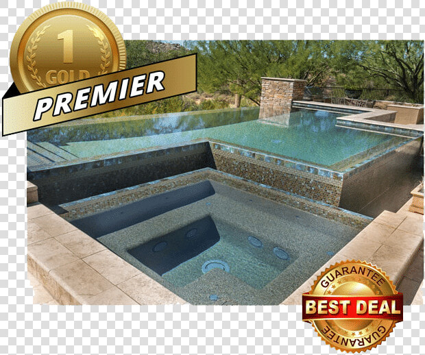 Swimming Pool With Best Deal Guarantee Logo  Premier   Infinity Hot Tub Into Pool  HD Png DownloadTransparent PNG