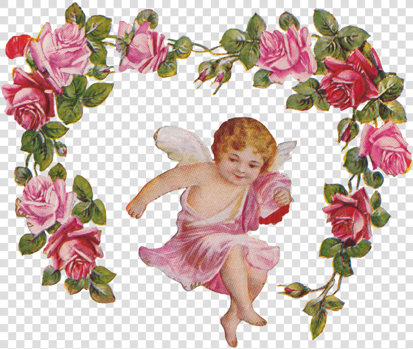 Cherub Angel Roses Vintage   Flower Frame No Background  HD Png DownloadTransparent PNG