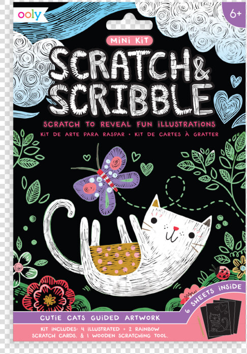 Mini Scratch  amp  Scribble 7 Piece Art Kit  Cutie Cats   Cartoon  HD Png DownloadTransparent PNG