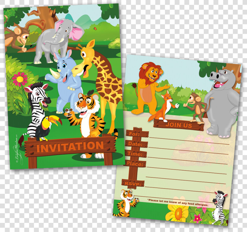 20 Kids Party Invitation Cards Jungle Animals Themed   Birthday Invitation Card Jungle Theme  HD Png DownloadTransparent PNG