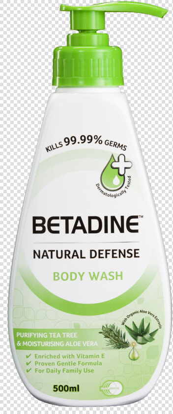 Natural Defense Body Wash Tea Tree  amp  Aloe Vera 500ml   Betadine Antibacterial Wash  HD Png DownloadTransparent PNG