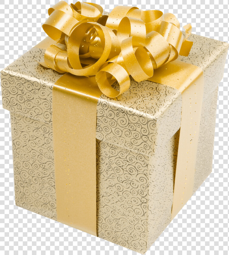 Cream Present Box With Gold Bow Png Clipart   Gold Gift Box Png  Transparent PngTransparent PNG