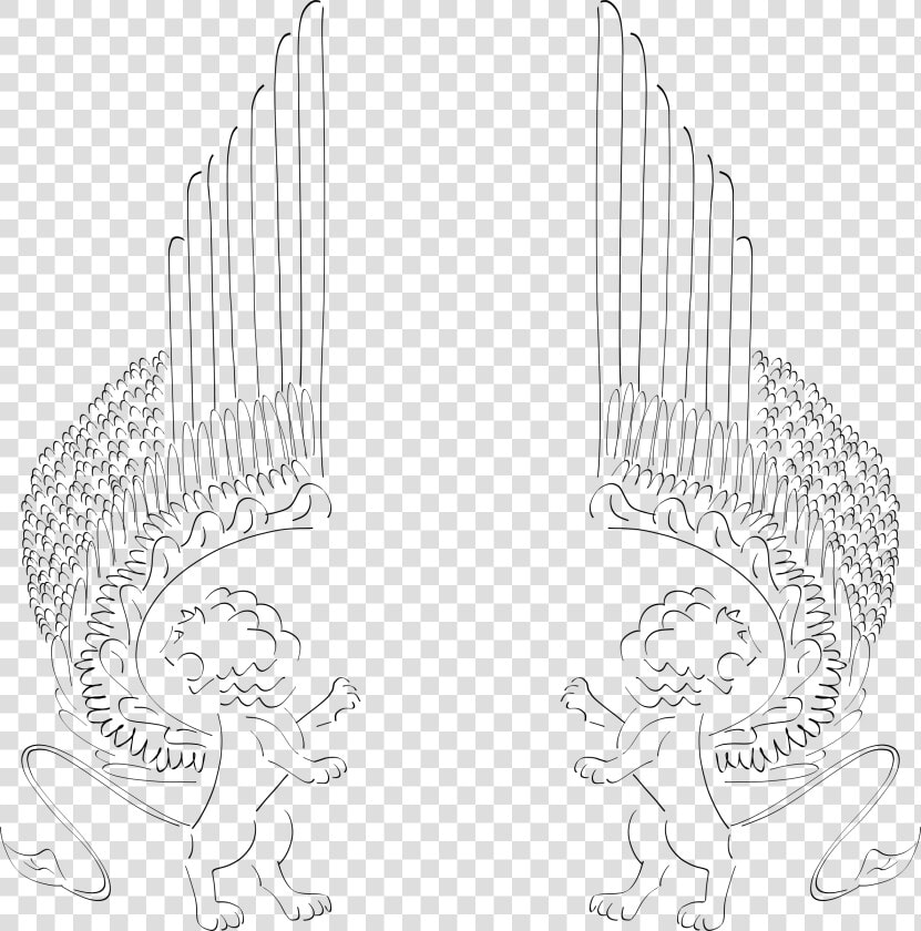 Winged Lions Facing Out Clip Arts   Winged Lions Line Drawing  HD Png DownloadTransparent PNG