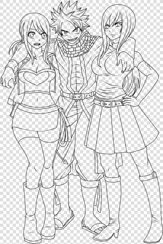 Fairy Tail Lineart  natsu With Lucy And Erza By Natsu9555   Lucy Fairy Tail Coloring Pages  HD Png DownloadTransparent PNG