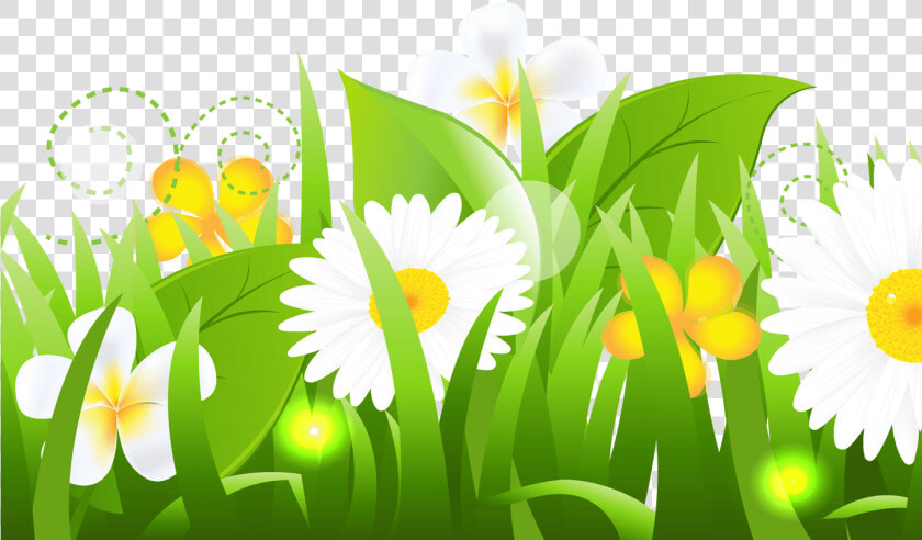 Spring Clipart Grass Flower Pencil And In Color Spring   Grass With Flowers Clipart  HD Png DownloadTransparent PNG