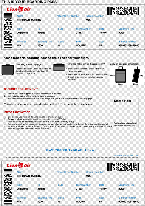 Boarding Pass Lion Air Pdf  HD Png DownloadTransparent PNG