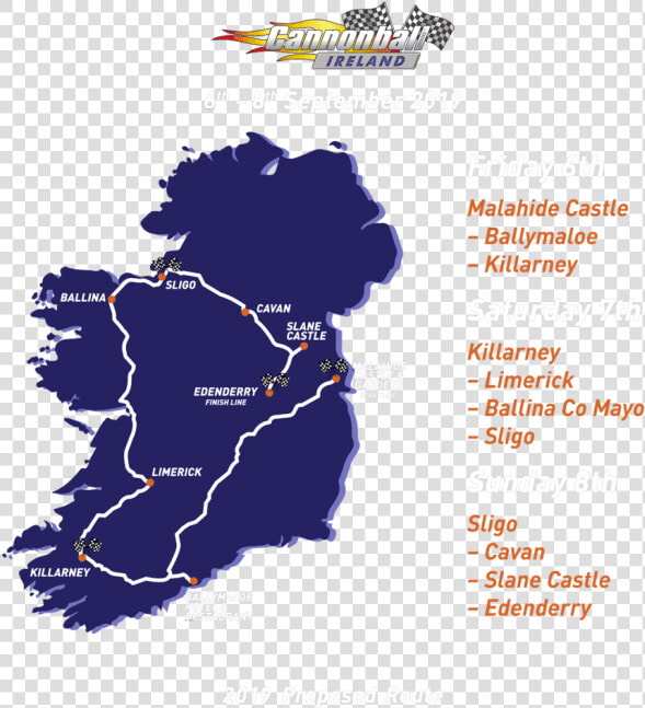 Cannonball Run   Cannonball Ireland 2019 Route  HD Png DownloadTransparent PNG