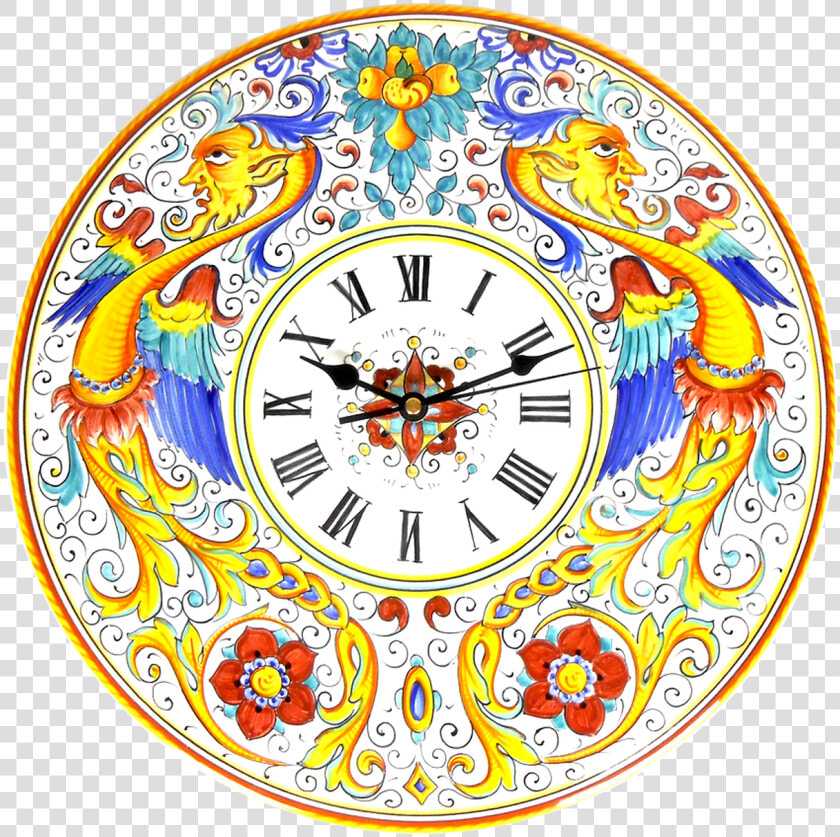 Italian Ceramic Clock Hand Painted Raffaellesco   Circle  HD Png DownloadTransparent PNG