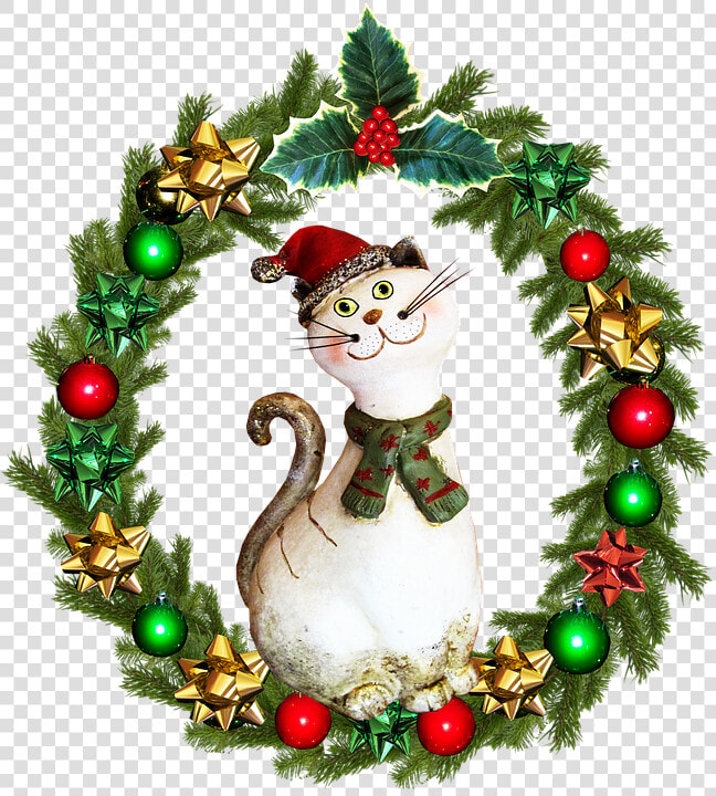 Christmas  Wreath  Cat   Christmas Wreath And Cat Png  Transparent PngTransparent PNG