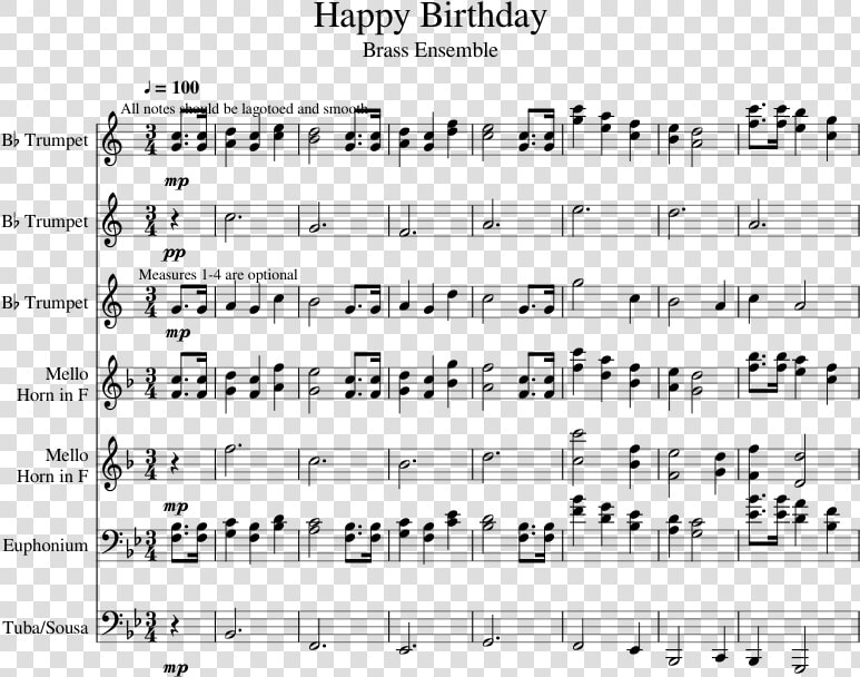 Happy Birthday Sheet Music For Trumpet  French Horn    Happy Birthday Drum Notes  HD Png DownloadTransparent PNG