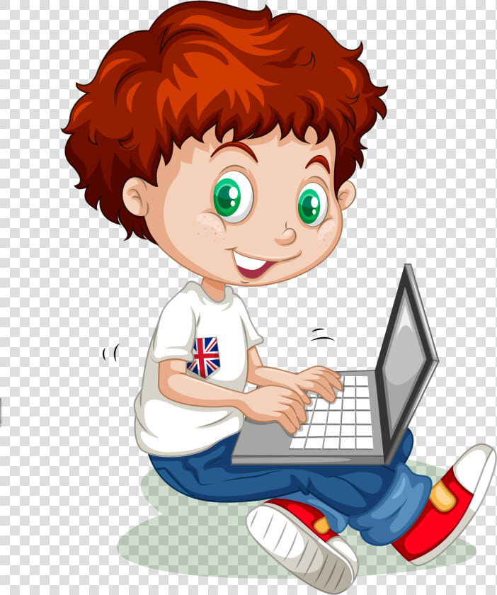 Vector Cartoon Boy Learning Png Download   Boy With Computer Clipart Png  Transparent PngTransparent PNG