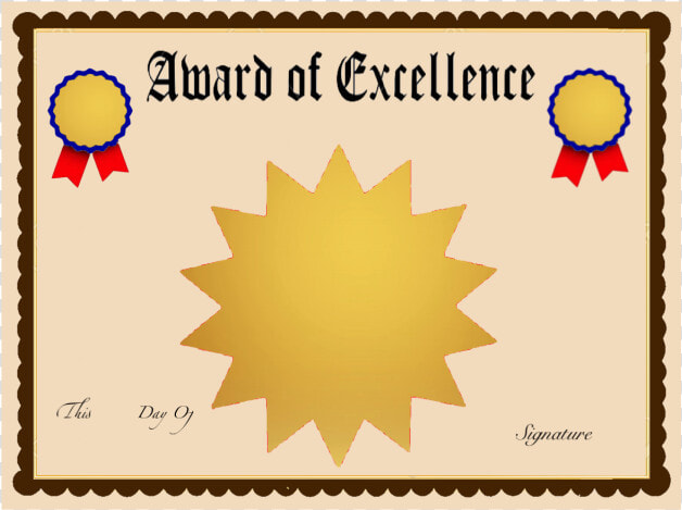 Clip Art Award Templates Free   Award Of Excellence Certificate Template Free  HD Png DownloadTransparent PNG