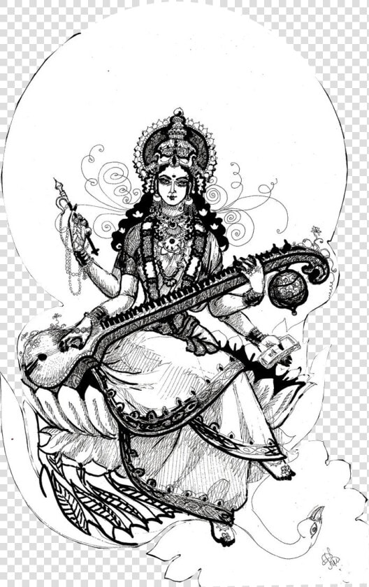 Sarasvati River Rigveda Goddess   Drawing Of Saraswati Devi  HD Png DownloadTransparent PNG