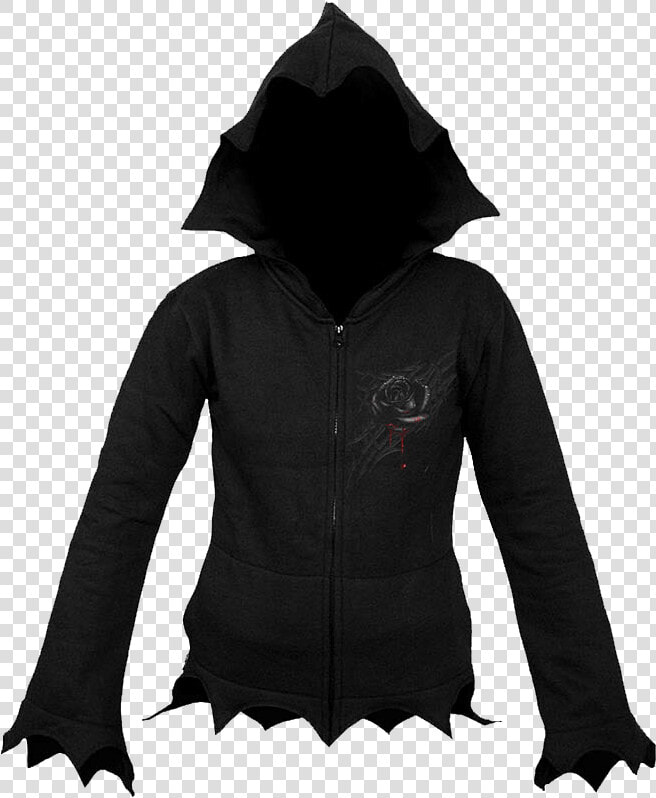 Black Rose Dew Gothic Zipped Hoodie   Pointy Hood  HD Png DownloadTransparent PNG