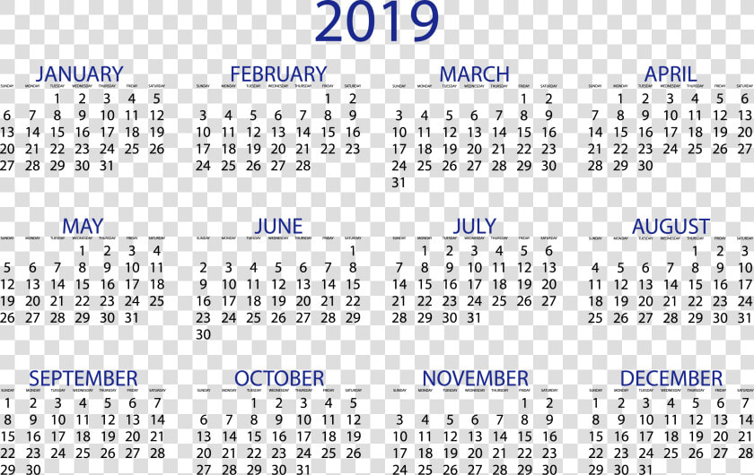 2019 Calendars Download Pdf Templates   2019 Printable Calendar One Page  HD Png DownloadTransparent PNG