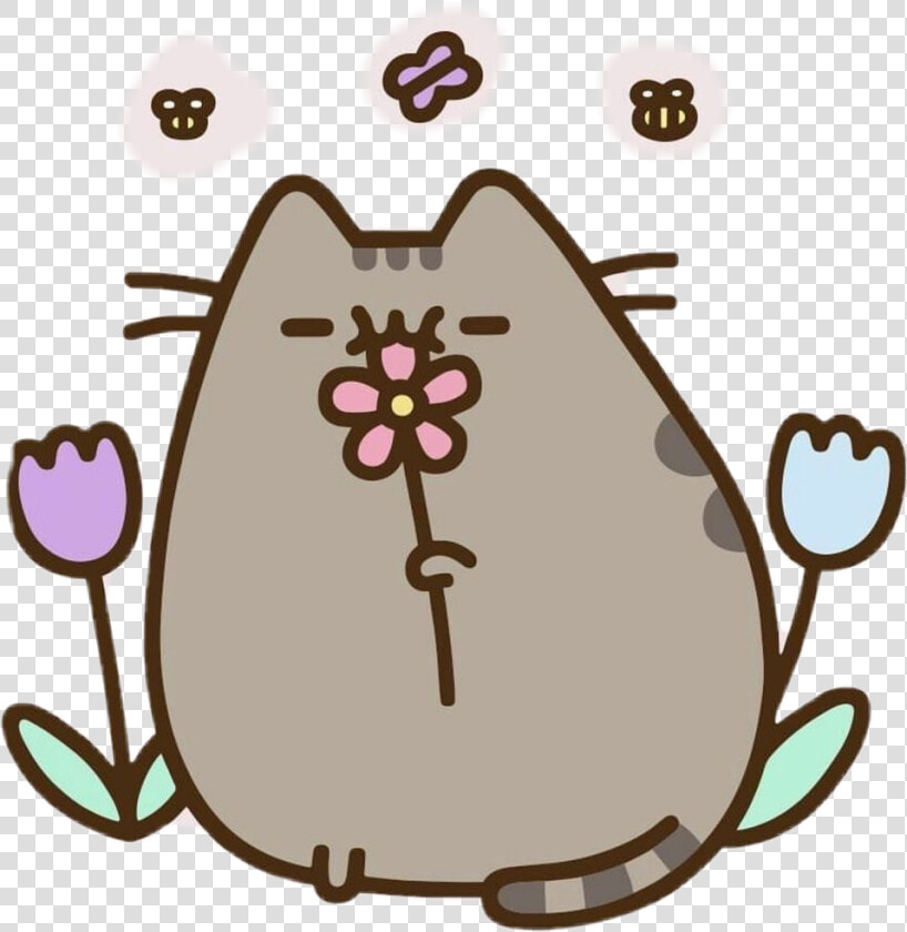  cute  pusheen  cat  flowers  spring  hellospring  scspring   Pusheen Flowers  HD Png DownloadTransparent PNG