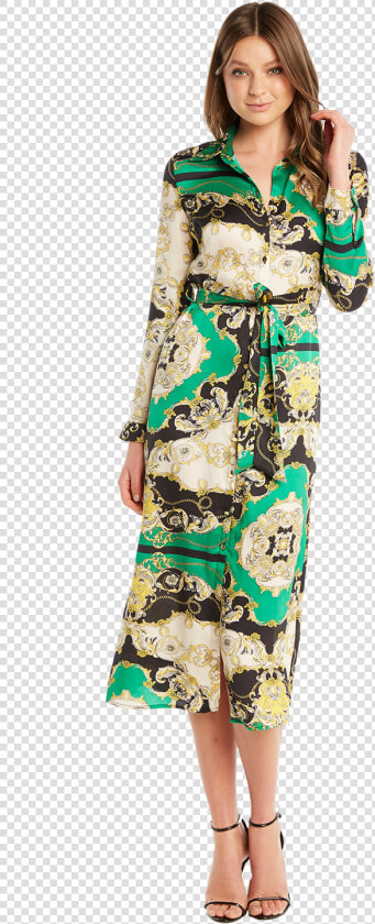 Scarf Pr Shirt Dress In Colour Classic Green   Bardot Scarf Print Dress  HD Png DownloadTransparent PNG