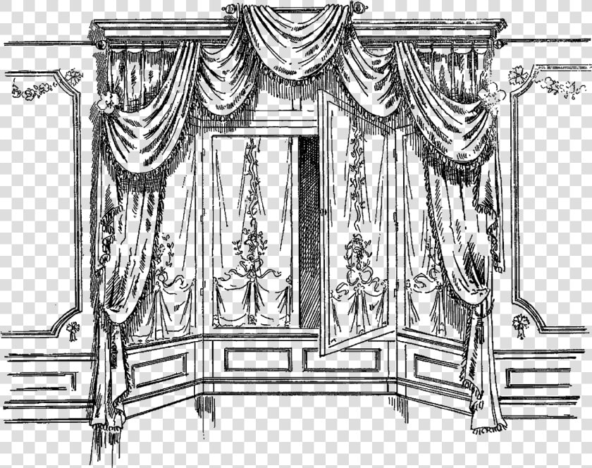 Curtain French Design Household Download Image   Vintage Curtains Drawing Png  Transparent PngTransparent PNG