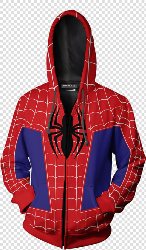 Into The Spider Verse Peter Parker Cosplay Zip Up Hoodie   Hoodie  HD Png DownloadTransparent PNG