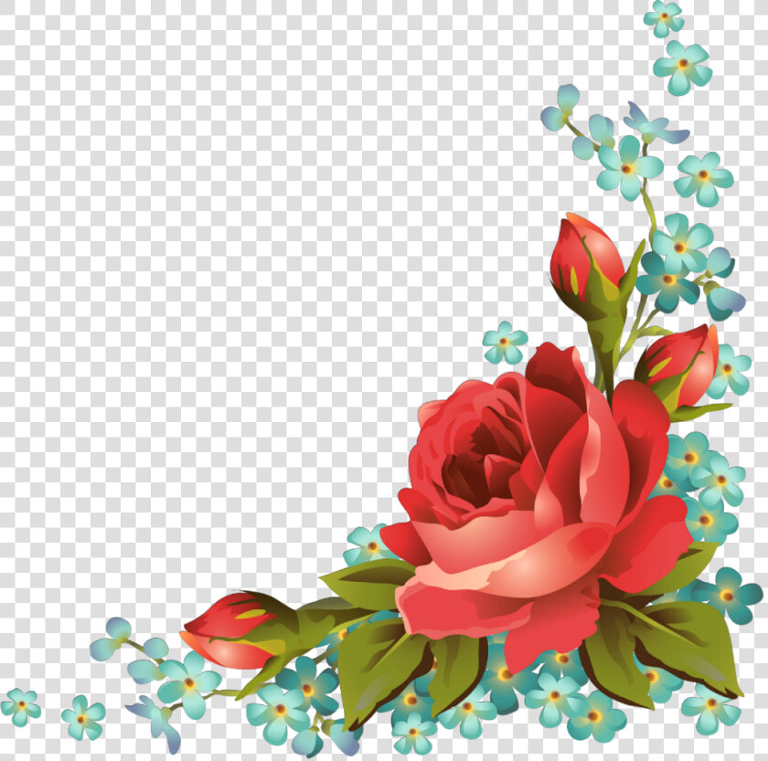 Ftestickers Art Floral Flowers Roses Corner Vintage   Rose Flower Border Transparent  HD Png DownloadTransparent PNG