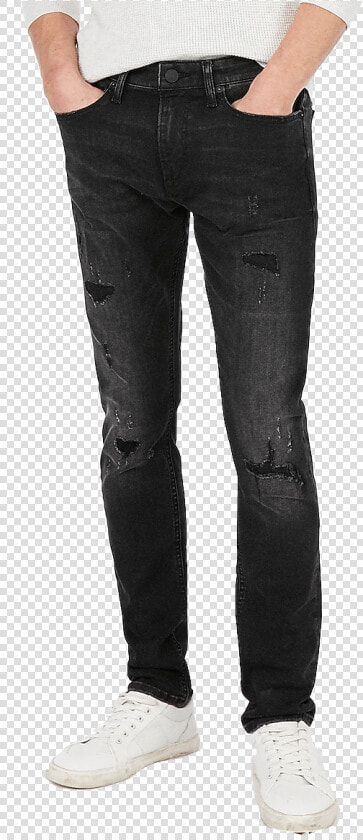 Skinny Black Hyper Ripped Stretch Jeans Express Men   Frame L Homme Skinny Fit Jeans  HD Png DownloadTransparent PNG