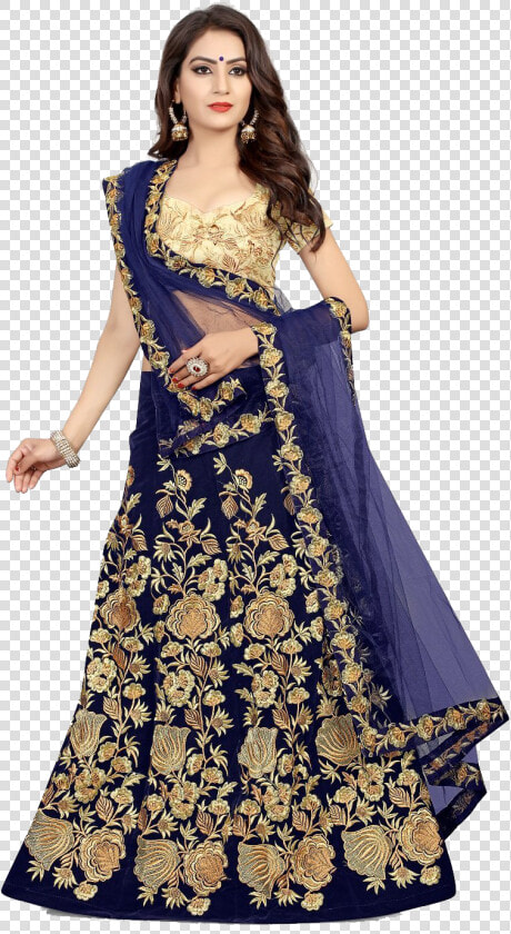 Velvet Lehenga Png Free Pic   Png Download   Navy Blue Dupatta Embroidered  Transparent PngTransparent PNG