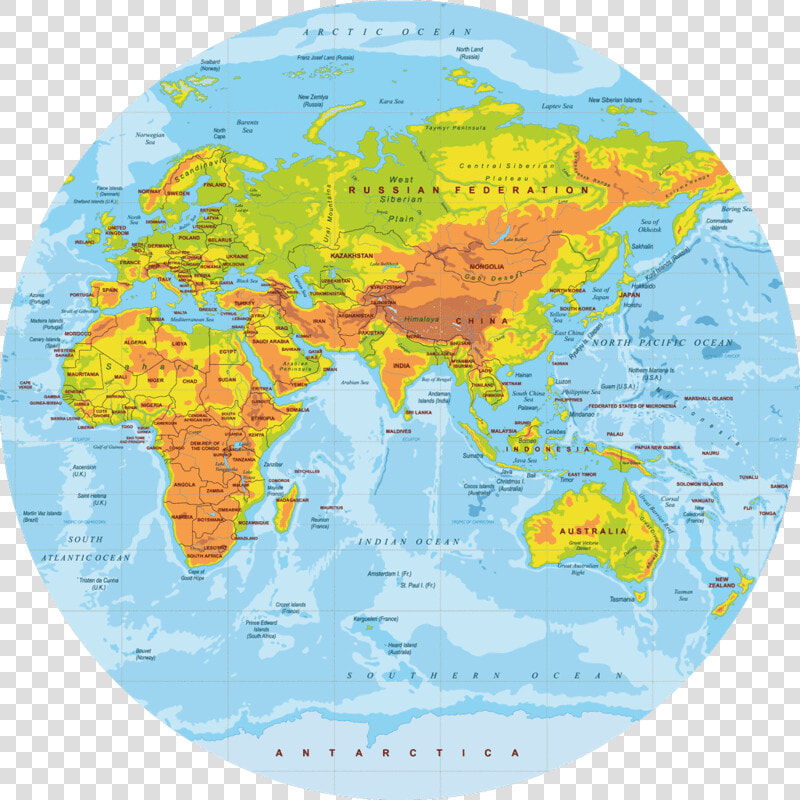 Physical World Map Linoleum Round Mat E 1 Class   Round World Map Physical  HD Png DownloadTransparent PNG