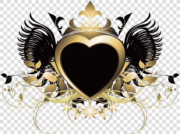 Heart Wings Crown Gold Goldandblack Swirls Decor Decoration   Portable Network Graphics  HD Png DownloadTransparent PNG