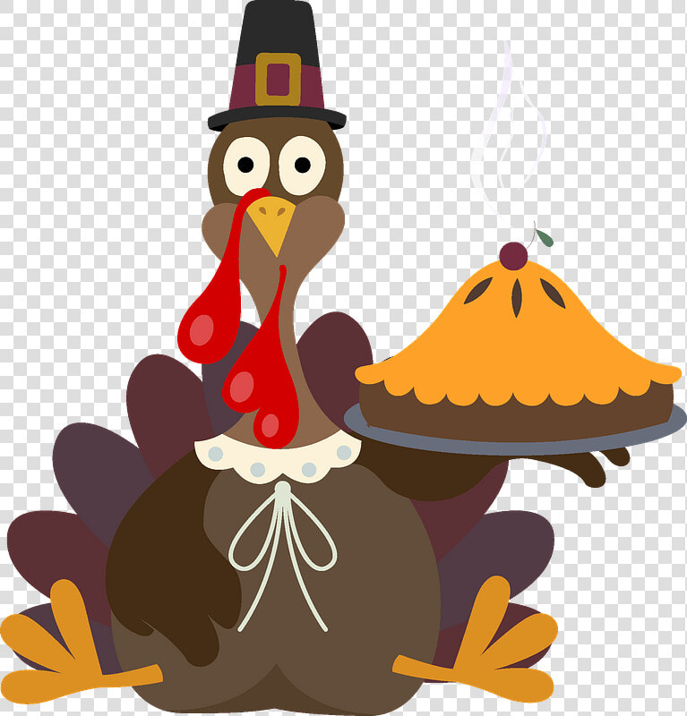 Thanksgiving Turkey In Pilgrim Hat Serving Hot Pumpkin   Cartoon  HD Png DownloadTransparent PNG