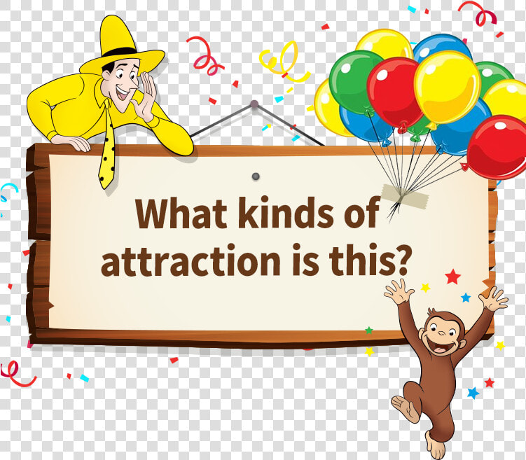 What Kinds Of Attraction Is This   Curious George With Balloons  HD Png DownloadTransparent PNG