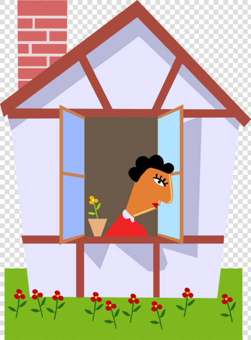 Vector Illustration Of Woman Looking Out The House   Woman Looking Out Of Window Clip Art  HD Png DownloadTransparent PNG