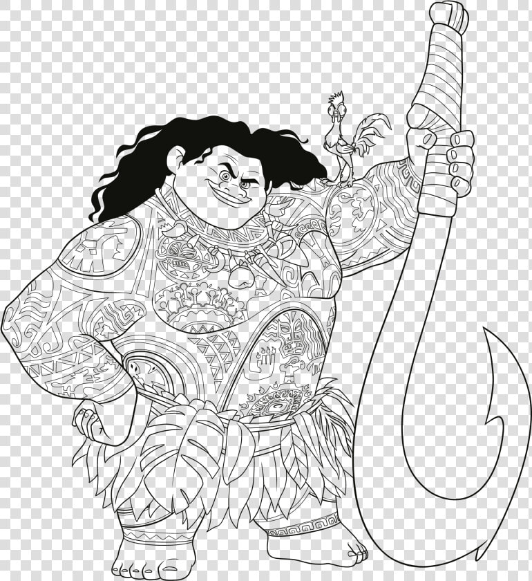 Maui Moana Colouring   Moana Clipart Black And White  HD Png DownloadTransparent PNG