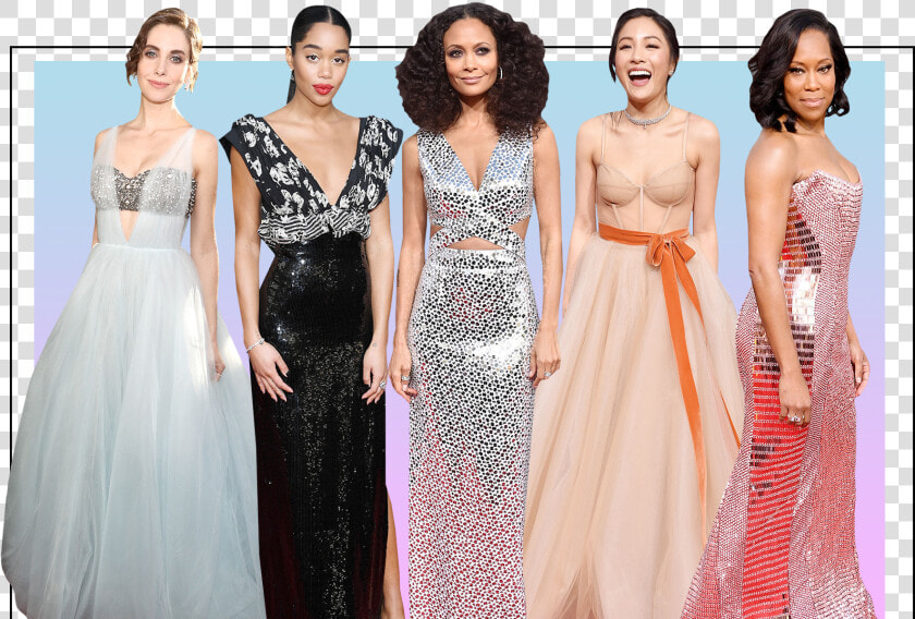 Photo Compilation Of Allison Brie Laura Harrier Thandie   Prom Dress 2019 Trends  HD Png DownloadTransparent PNG