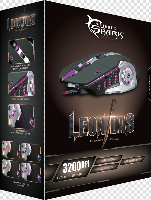 White Shark Mouse Gm 1801 Leonidas Black   3200 Dpi   White Shark Gaming Mouse Box  HD Png DownloadTransparent PNG