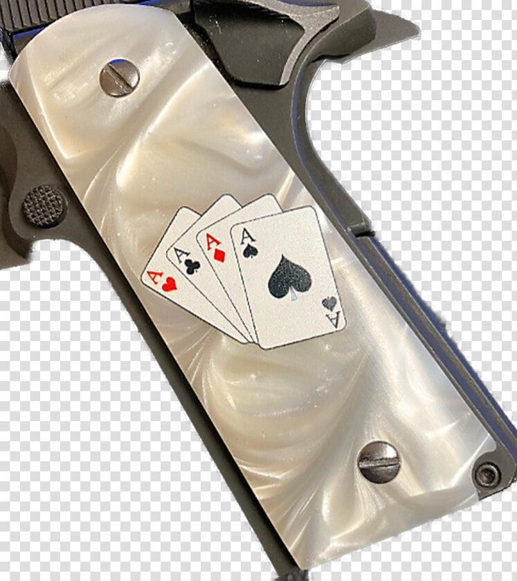 1911 Gun Grips Acrylic Pearl White W 4 Aces In Color  HD Png DownloadTransparent PNG