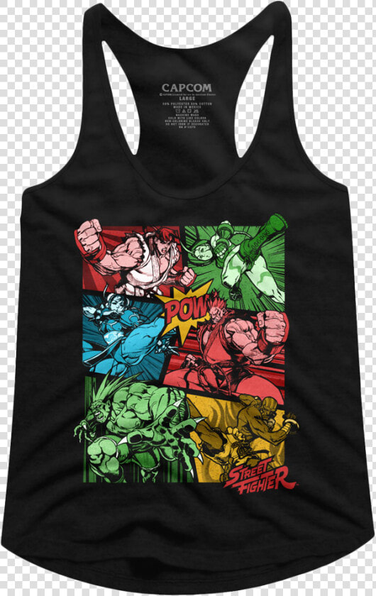 Comic Book Action Street Fighter Racerback Tank Top   T shirt  HD Png DownloadTransparent PNG