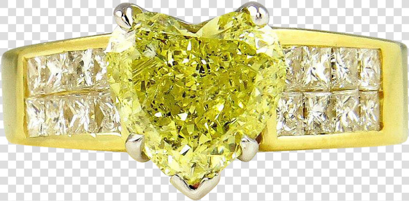 32ct Estate Vintage Natural Fancy Yellow Heart Shape   Engagement Ring  HD Png DownloadTransparent PNG