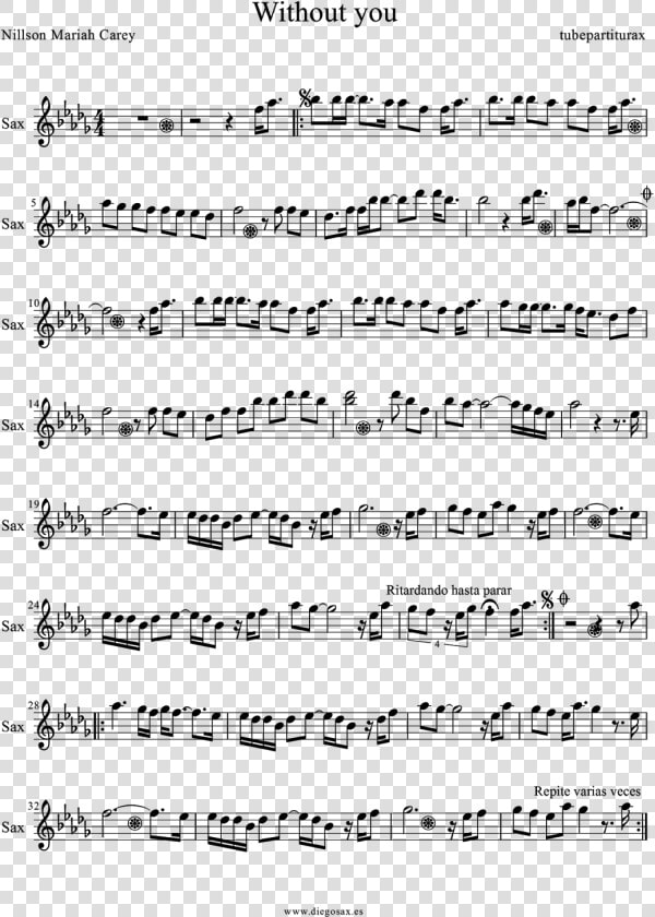 Without You By Nillson And Mariah Carey Sheet Music   Two Octave Trumpet Scales  HD Png DownloadTransparent PNG