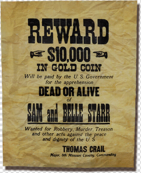 Belle Starr Wanted Poster  HD Png DownloadTransparent PNG