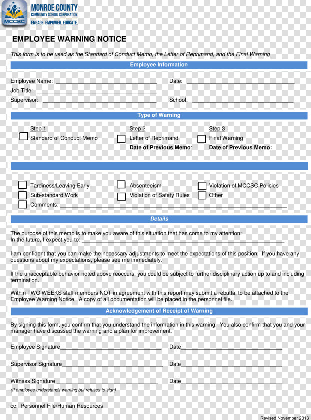 Warning Notice Com   Reprimand Form  HD Png DownloadTransparent PNG