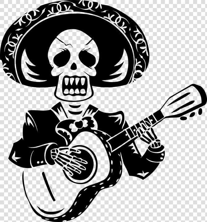 Day Of The Dead Skeleton  Guitar  Sombrero  Skeleton   Skeleton With Guitar Tattoo  HD Png DownloadTransparent PNG