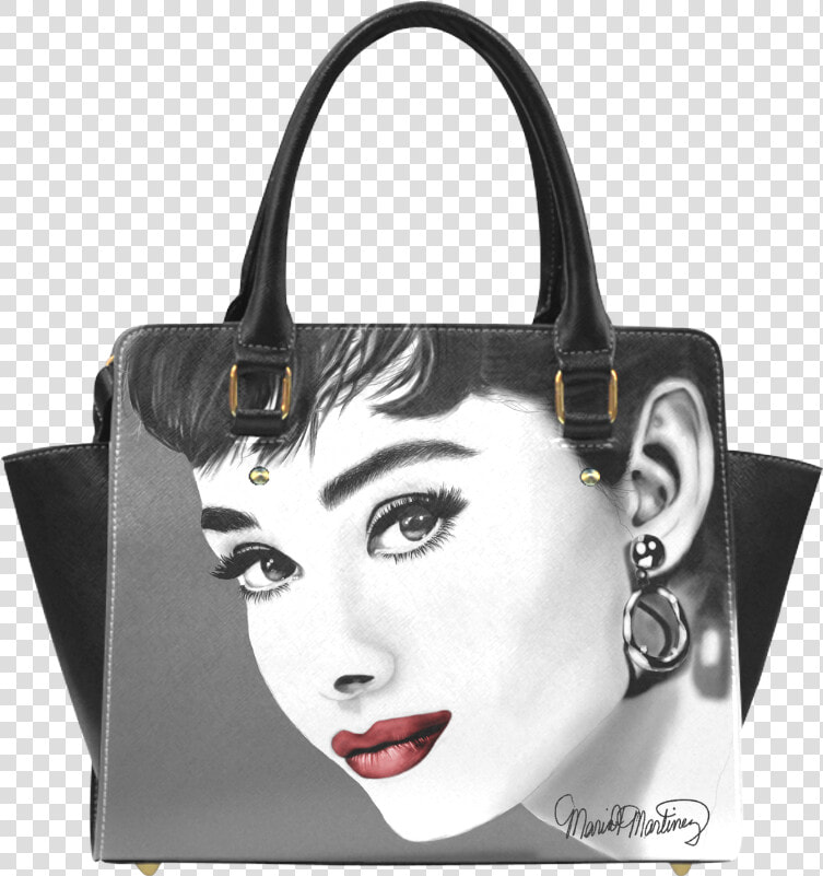 Audrey Hepburn Red Lips Classic Shoulder Handbag   Audrey Hepburn Black  amp  White With Red  HD Png DownloadTransparent PNG