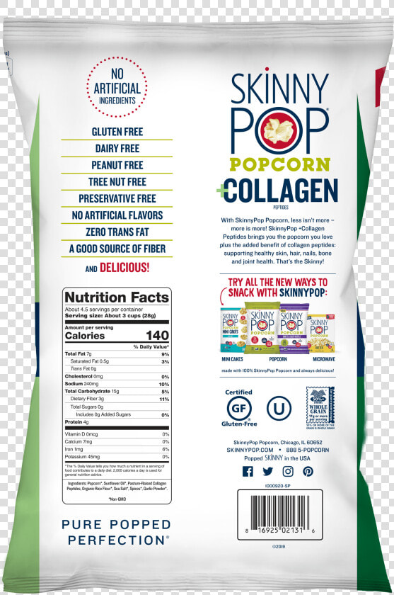 Skinnypop Popcorn Collagen Nutrition Facts   Skinnypop Collagen  HD Png DownloadTransparent PNG