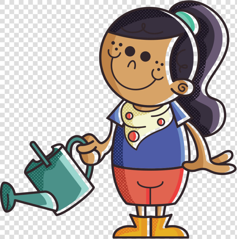 Farmer Girl With Watering Can   Girl Cartoon With Watering Can  HD Png DownloadTransparent PNG